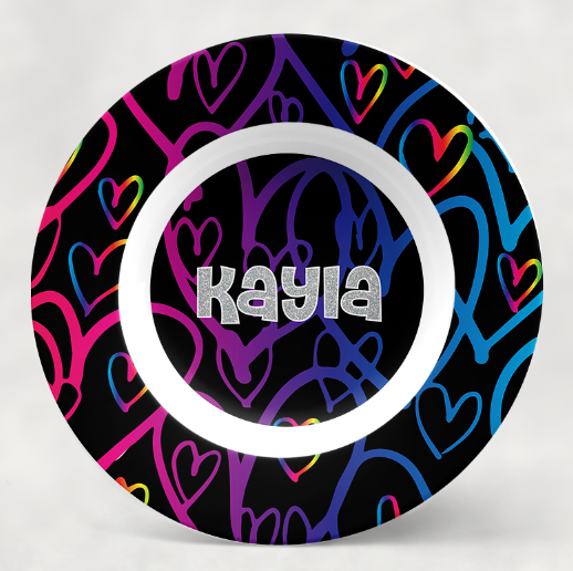 Personalized Bowl | Black Painted Hearts H7