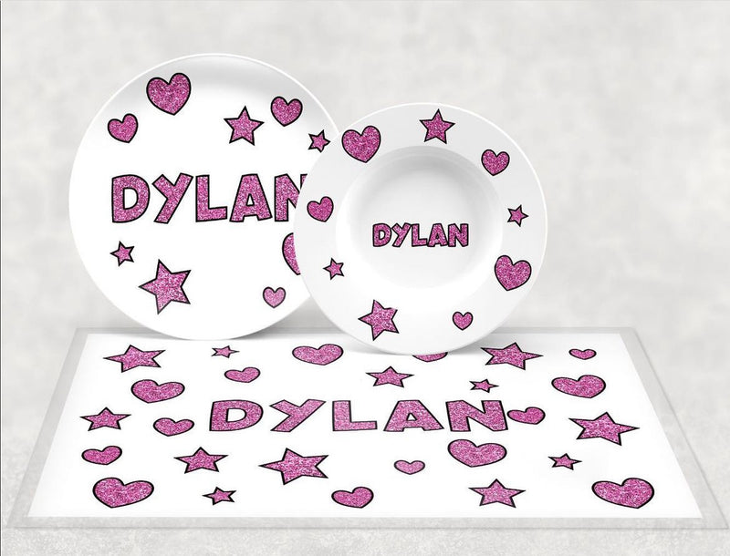 Personalized Placemat | Pink Sparkle Hearts & Stars - H12