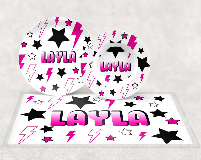 Personalized Placemat | Hot Pink Stars & Bolts