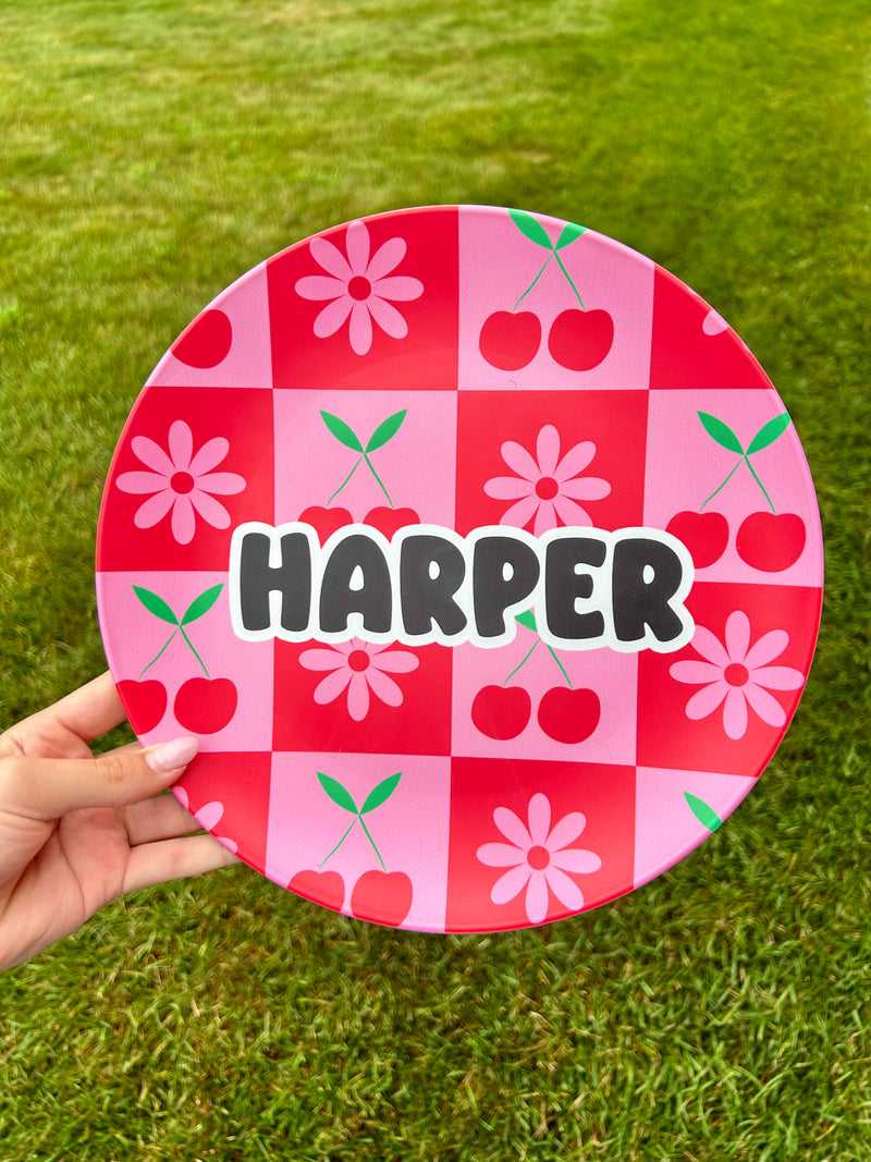 Personalized Plate | Checkered Cherries CFB1