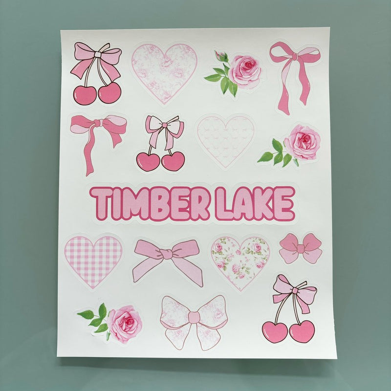 CAMP |  PINK COQUETTE REMOVABLE VINYL STICKER SHEET WITH CAMP NAME