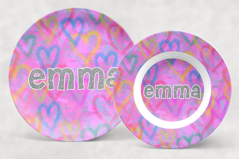 Personalized Plate | Pink Chalk Hearts H16