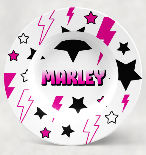 Personalized Bowl | Hot Pink Stars & Bolts