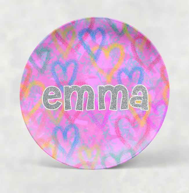 Personalized Plate | Pink Chalk Hearts