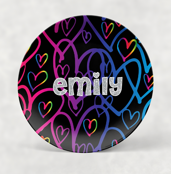 Personalized Plate | Black Painted Hearts H7