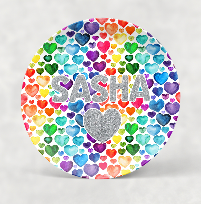 Personalized Plate | Watercolor Hearts H8