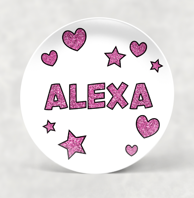Personalized Plate| Pink Sparkle Hearts & Stars