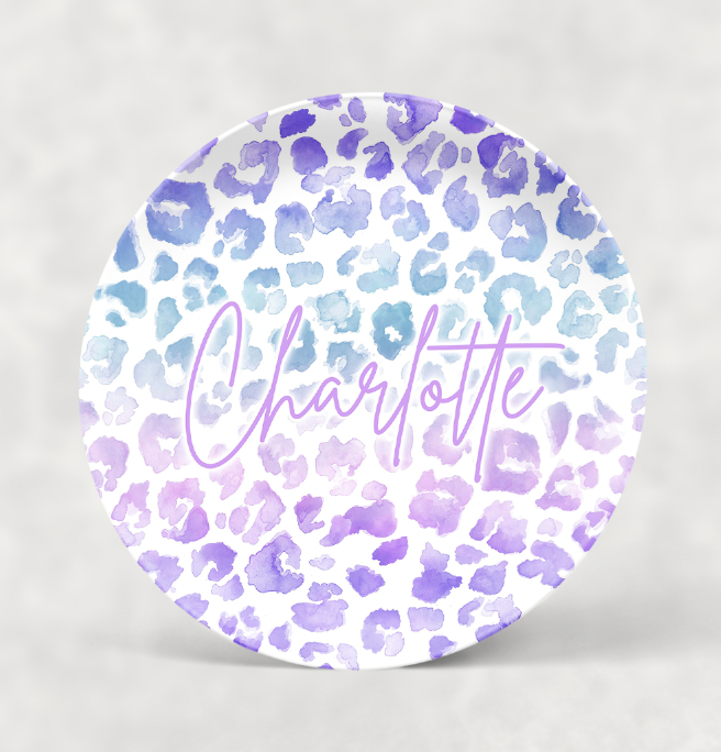 Personalized Plate | Pastel Purple Cheetah