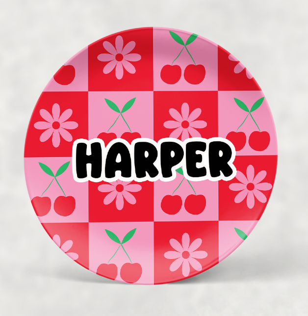 Personalized Plate | Checkered Cherries CFB1