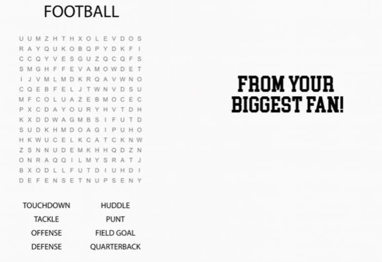 CAMP | ALL OUT ALL GAME FOOTBALL - CAMP WORD SEARCH CARD
