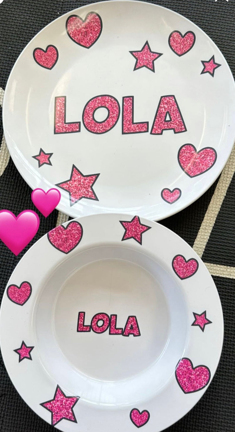 Personalized Plate| Pink Sparkle Hearts & Stars - H12
