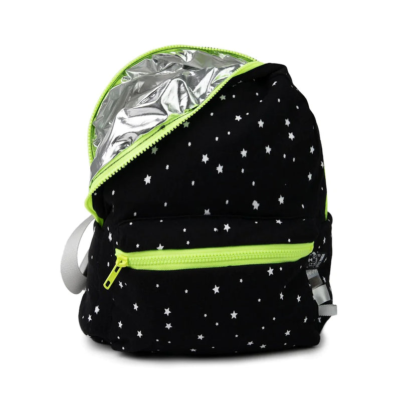 Space Panda Backpack | Black w/ White Stars & Yellow Zipper